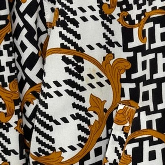 Notations Womens Silk Bomber Jacket Size M White Houndstooth Gold Baroque Swirl - Picture 6 of 7